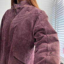 Load image into Gallery viewer, Purple suede leather funnel neck jacket size XL
