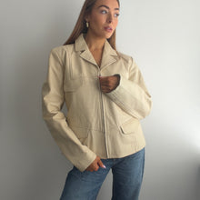Load image into Gallery viewer, Cream leather biker jacket size 16
