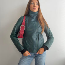 Load image into Gallery viewer, Dark green / teal bomber jacket with funnel neck size M
