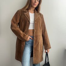 Load image into Gallery viewer, Long suede leather blazer jacket size large
