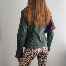 Load image into Gallery viewer, Dark green biker leather jacket size 16
