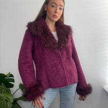 Load image into Gallery viewer, Purple suede and faux fur jacket size 14
