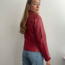 Load image into Gallery viewer, Red zip up leather jacket size M
