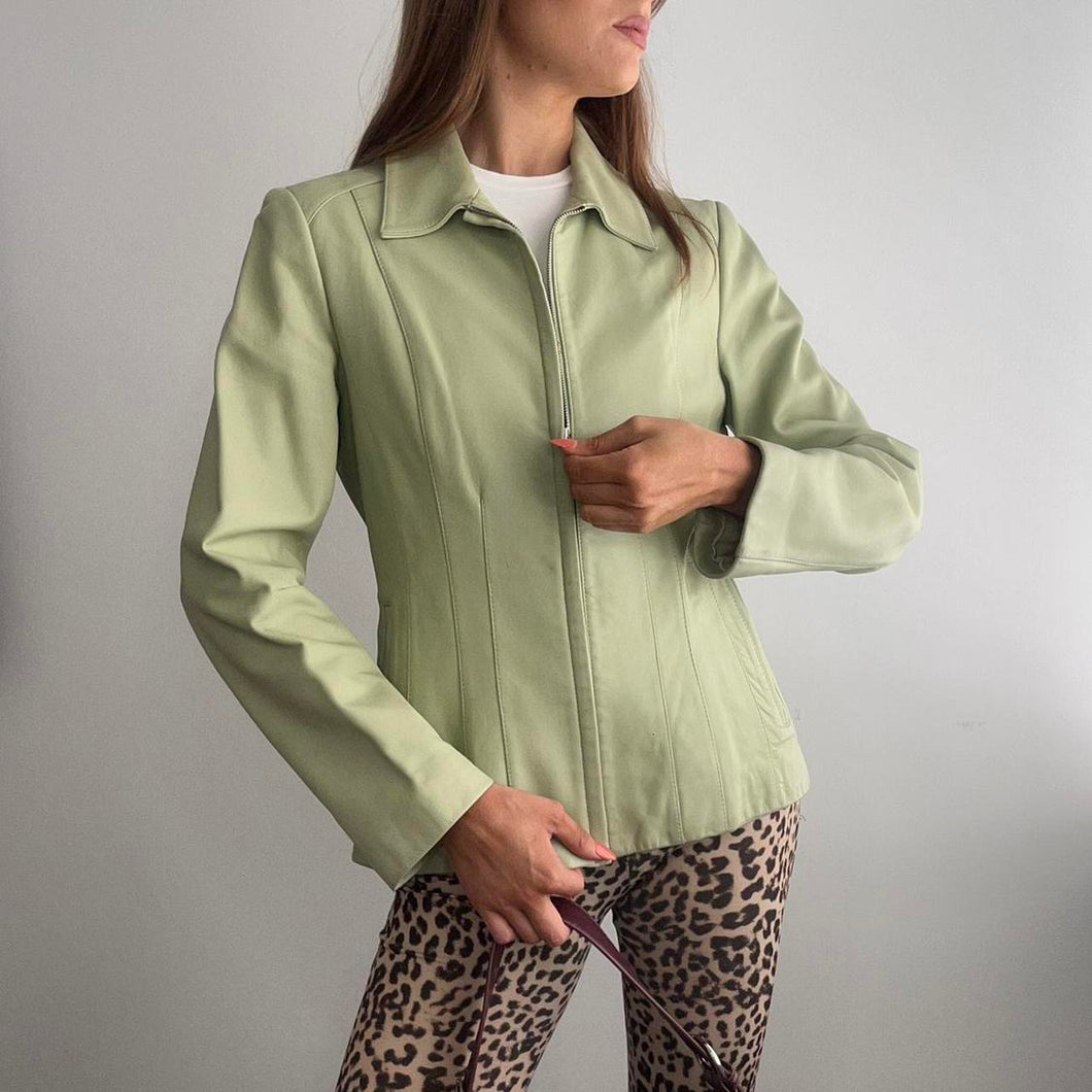 Mint green leather jacket size 12