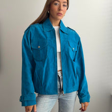 Load image into Gallery viewer, Bright blue suede leather jacket size 14
