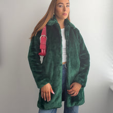 Load image into Gallery viewer, Green faux fur coat size 10
