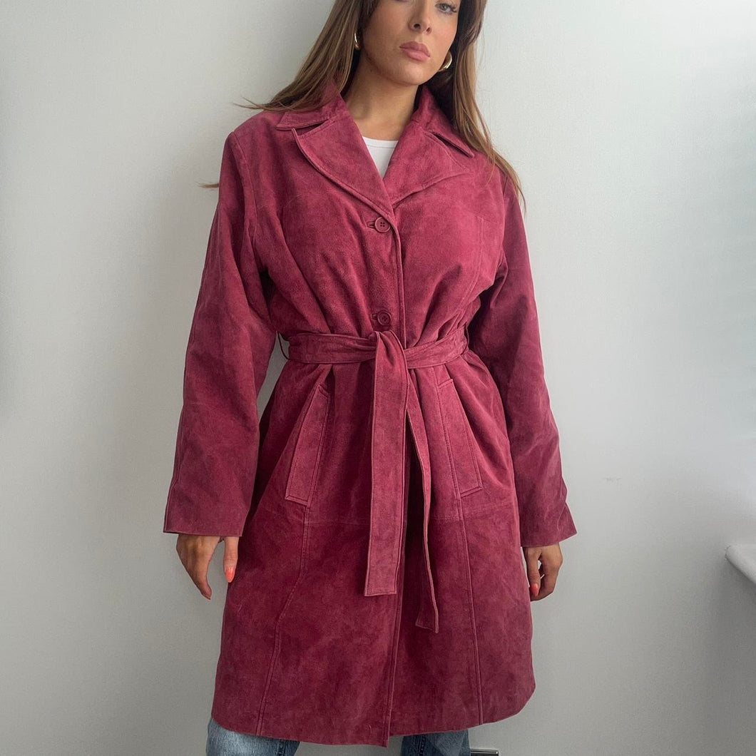 Pink suede leather trench coat size large