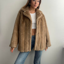 Load image into Gallery viewer, Vintage light brown faux fur coat size 16
