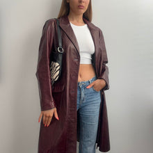 Load image into Gallery viewer, Burgundy red long line leather jacket size large

