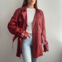 Load image into Gallery viewer, Red leather trench with belt size large
