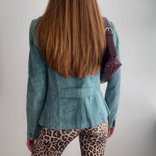Load image into Gallery viewer, Blue suede leather blazer jacket size 14
