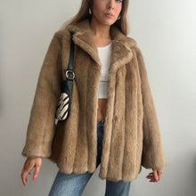 Load image into Gallery viewer, Vintage light brown faux fur coat size 16
