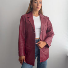 Load image into Gallery viewer, Burgundy red genuine leather blazer jacket size M
