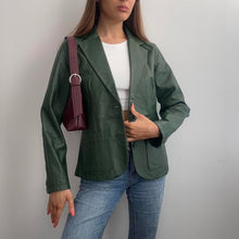 Load image into Gallery viewer, Dark green leather blazer jacket size XS
