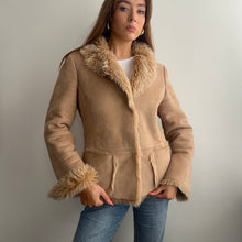 Load image into Gallery viewer, Tan brown jacket with faux fur collar and cuffs size 10
