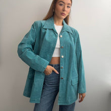 Load image into Gallery viewer, Blue suede leather jacket size 22
