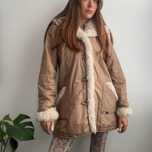 Load image into Gallery viewer, Vintage tan coat with hood size 12
