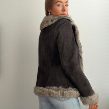 Load image into Gallery viewer, Brown suede jacket with faux fur trim size 10
