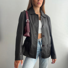 Load image into Gallery viewer, Dark chocolate button up leather jacket size 16
