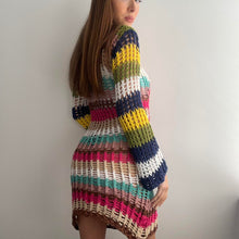 Load image into Gallery viewer, Funky multicolour crochet knit dress size small
