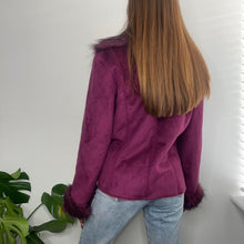 Load image into Gallery viewer, Purple suede and faux fur jacket size 14
