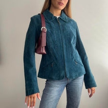 Load image into Gallery viewer, Blue suede leather jacket size 14
