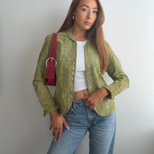Load image into Gallery viewer, Green suede leather blazer jacket size small
