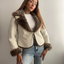 Load image into Gallery viewer, Cute cream and brown winter jacket size 10

