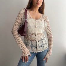 Load image into Gallery viewer, Cream bohemian style crochet cardigan size M/L
