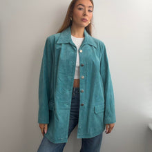 Load image into Gallery viewer, Blue suede leather jacket size 22
