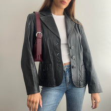Load image into Gallery viewer, Black leather blazer jacket size 12
