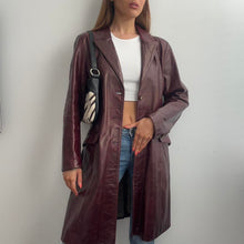 Load image into Gallery viewer, Burgundy red long line leather jacket size large

