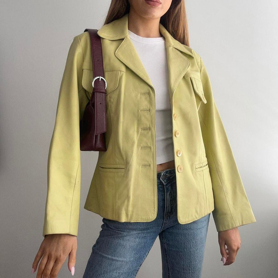 Lemon yellow leather jacket size small