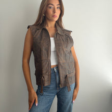 Load image into Gallery viewer, Vintage brown distressed leather waistcoat size small
