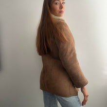 Load image into Gallery viewer, Cute tan brown sheepskin coat size XS
