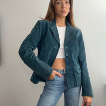 Load image into Gallery viewer, Blue suede leather blazer jacket size 14
