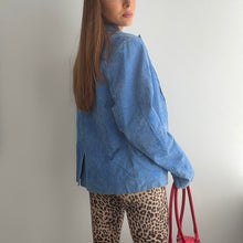 Load image into Gallery viewer, Unique blue embroidered suede blazer jacket size large
