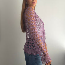 Load image into Gallery viewer, Purple glittery crochet cardigan top size small
