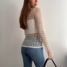 Load image into Gallery viewer, Cream bohemian style crochet cardigan size M/L
