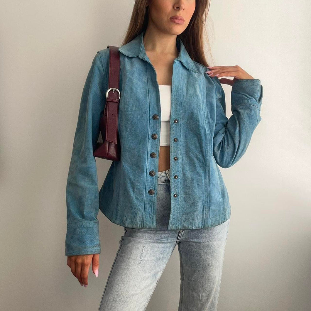 Blue suede leather jacket size large