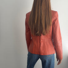 Load image into Gallery viewer, Orange leather blazer jacket size small
