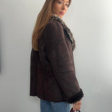 Load image into Gallery viewer, Chocolate brown faux fur and faux suede duffle coat size 18
