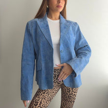 Load image into Gallery viewer, Unique blue embroidered suede blazer jacket size large
