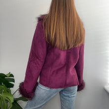 Load image into Gallery viewer, Purple suede and faux fur jacket size 14
