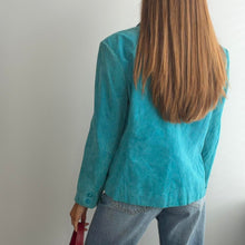 Load image into Gallery viewer, Bright blue suede leather blazer jacket size 14
