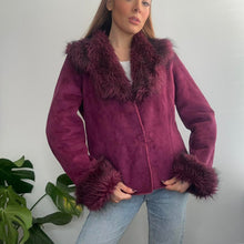 Load image into Gallery viewer, Purple suede and faux fur jacket size 14
