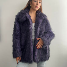 Load image into Gallery viewer, Dark purple and black faux fur coat
