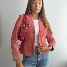 Load image into Gallery viewer, Pink / coral suede leather blazer jacket size small (petite)
