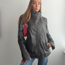 Load image into Gallery viewer, Brown funnel neck leather jacket size XL
