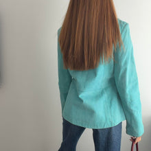 Load image into Gallery viewer, Bright blue suede funnel neck leather jacket size 14
